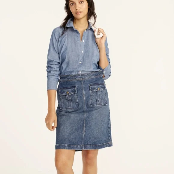 JCrew Jean Skirt with front patch pockets. Size 6. NWT. - Picture 1 of 10